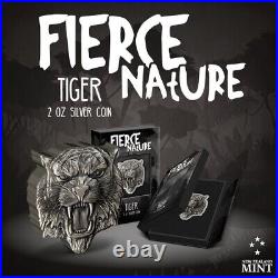 2022 Niue Fierce Nature Tiger 2 oz Silver Antiqued Shaped Coin