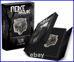 2022 Niue Fierce Nature Tiger 2 oz Silver Antiqued Shaped Coin Mintage of 2000