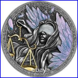 2022 Niue Goddesis Themis the Goddess of Justice 2oz Silver Antique Finish Coi