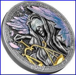 2022 Niue Goddesis Themis the Goddess of Justice 2oz Silver Antique Finish Coi