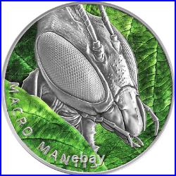 2022 Niue Mantis Macro Insects Antique Finish 2oz Silver Coin