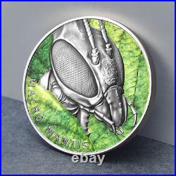 2022 Niue Mantis Macro Insects Antique Finish 2oz Silver Coin