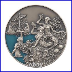 2022 Niue Mythical Creatures Sirens 2oz Silver Antiqued Coin With Mintage of 500