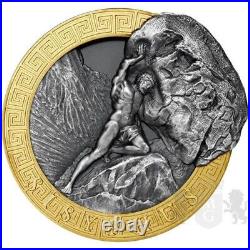 2022 Niue Mythology Sisyphus 2oz Silver Antiqued High Relief Coin Mintage of 500