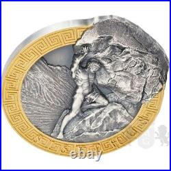 2022 Niue Mythology Sisyphus 2oz Silver Antiqued High Relief Coin Mintage of 500