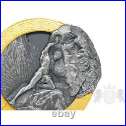 2022 Niue Mythology Sisyphus 2oz Silver Antiqued High Relief Coin Mintage of 500