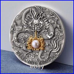 2022 Niue Pearl and Dragon Divine Pearls 2oz Silver Antiqued Coin