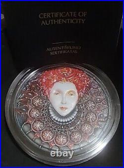 2022 Niue Queen Elizabeth I 2 oz Silver Antiqued Coin With Natural Diamond