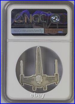 2022 Niue Star Wars X-Wing Shaped Fighter 1 oz Silver Antiqued MS70 NGC with COA