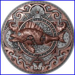 2022 Niue Steampunk Metal Fish 2 oz. 999 Silver Antiqued Coin Only 500 Minted