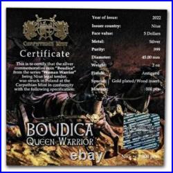 2022 Niue Woman Warriors Boudica 2oz Silver Antiqued Coin