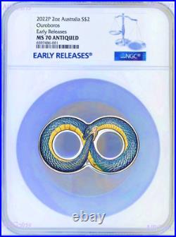 2022 OUROBOROS ANTIQUED 2oz Silver $2 COIN NGC MS70 ER