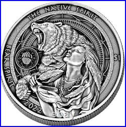 2022 Oglala Lakota Sioux Nation $1 1oz Silver Antiqued Coin Bear Spirit 2022 Oglala Lakota Sioux Nation $1 1oz Silver Antiqued Coin Bear Spirit