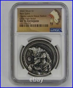 2022 Oglala Lakota Sioux Nation $1 1oz Silver Antiqued Coin Bear Spirit 2022 Oglala Lakota Sioux Nation $1 1oz Silver Antiqued Coin Bear Spirit