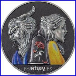 2022 Palau Fear Tales Beauty and the Beast 2 oz Silver Antiqued Coin Minted 500