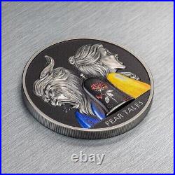 2022 Palau Fear Tales Beauty and the Beast 2 oz Silver Antiqued Coin Minted 500