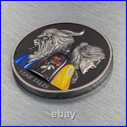 2022 Palau Fear Tales Beauty and the Beast 2 oz Silver Antiqued Coin Minted 500