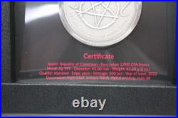 2022 Republic of Cameroon Mephistopheles 2oz Antique Silver Coin OGP 045GRA