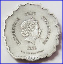 2022 SILVER NIUE $5 ANTIQUED LION HEAD FIERCE NATURE 2oz 999 FINE COIN