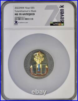 2022 TUTANKHAMUN's Mask 7k Metals 2oz Antique. 999 Silver Niue NGC MS70 Mint 500 2022 TUTANKHAMUN's Mask 7k Metals 2oz Antique. 999 Silver Niue NGC MS70 Mint 500