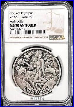 2022 Tuvalu $1 Gods of Olympus Aphrodite Antiqued 1 oz Silver Coin NGC MS 70