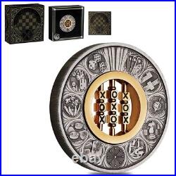 2022 Tuvalu 2 oz Games Through The Ages Antiqued Silver Coin. 9999 Fine withBox &