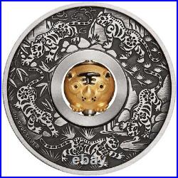 2022 Tuvalu Year of the Tiger Rotating Charm 1oz Antiqued Coin
