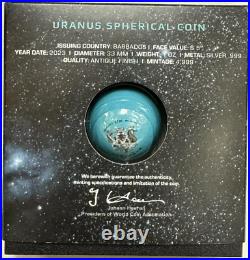 2023 1 Oz Antique Barbados Silver Uranus Spherical Coin withCOA & Display