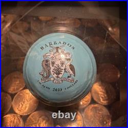 2023 1 oz $5 Barbados Uranus Antiqued Silver Spherical Coin