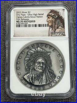 2023 $2 Onc Papa Bison Ultra High Relief MS70 NGC Oglala Lakota Sioux Nation 2023 $2 Onc Papa Bison Ultra High Relief MS70 NGC Oglala Lakota Sioux Nation