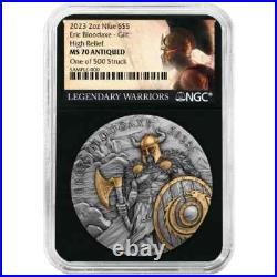 2023 2 oz Legendary Warriors Eric Bloodaxe Gilded Antique Silver Coin NGC MS70 2023 2 oz Legendary Warriors Eric Bloodaxe Gilded Antique Silver Coin NGC MS70