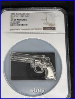 2023 2oz Chad S10KF Revolver High Relief Gilt MS70 Antiqued 4165/5000