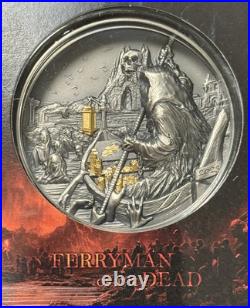 2023 3 Oz. 9999 Silver Charon Ferryman of the Dead Antiqued Gold Gilded Coin