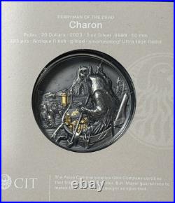 2023 3 Oz. 9999 Silver Charon Ferryman of the Dead Antiqued Gold Gilded Coin