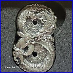 2023 3 oz ANTIQUE SILVER TOKELAU FIGURE 8 DRAGON & RABBIT ANTIQUED HIGH RELIEF