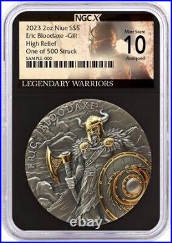 2023 $5 Niue 2oz Gilt Silver Eric Bloodaxe HR NGCX MS10 ANTIQUED 1 of 500 Struck