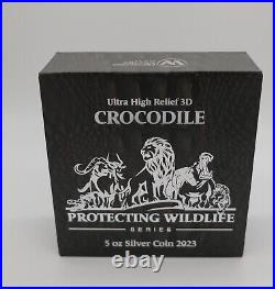 2023 5 oz Antique Burundi Silver Protecting Wildlife Crocodile Coin (Box, CoA)