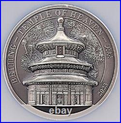 2023 5oz Cook Is. S$25 High Relief Beijing Temple of Heaven MS70 ANTIQUED