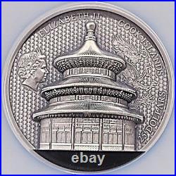 2023 5oz Cook Is. S$25 High Relief Beijing Temple of Heaven MS70 ANTIQUED