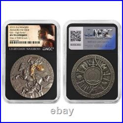 2023 Alexander the Great 2 oz High Relief Silver Antiqued & Gold Gilded NGC