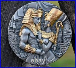 2023 Amenhotep and Nefertiti 2 oz 0.999 Silver Coin Selectivity Gilded Cameroon