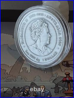 2023 Australia 1oz Silver Phoenix Antiqued. 9999 QEII Memorial 1952-2022