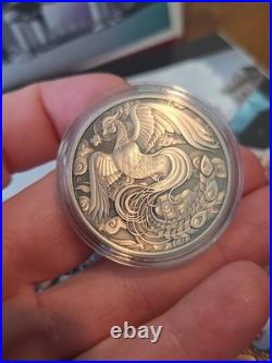 2023 Australia 1oz Silver Phoenix Antiqued. 9999 QEII Memorial 1952-2022
