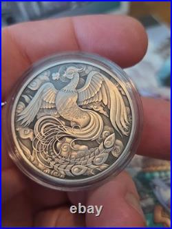 2023 Australia 1oz Silver Phoenix Antiqued. 9999 QEII Memorial 1952-2022