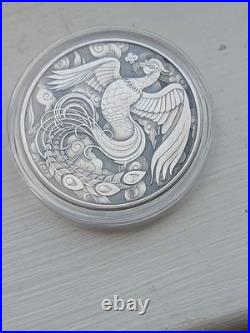 2023 Australia 1oz Silver Phoenix Antiqued. 9999 QEII Memorial 1952-2022