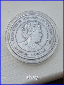 2023 Australia 1oz Silver Phoenix Antiqued. 9999 QEII Memorial 1952-2022