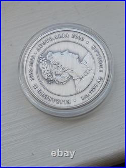 2023 Australia 1oz Silver Phoenix Antiqued. 9999 QEII Memorial 1952-2022
