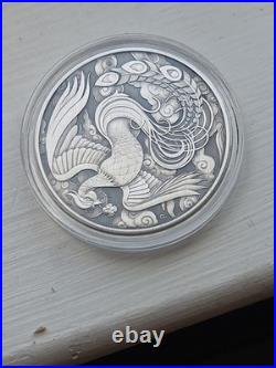 2023 Australia 1oz Silver Phoenix Antiqued. 9999 QEII Memorial 1952-2022
