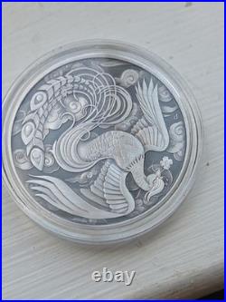 2023 Australia 1oz Silver Phoenix Antiqued. 9999 QEII Memorial 1952-2022