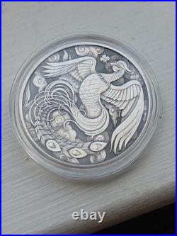 2023 Australia 1oz Silver Phoenix Antiqued. 9999 QEII Memorial 1952-2022